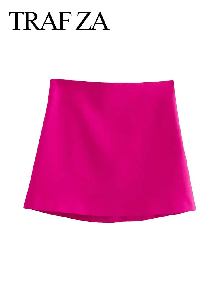 

TRAF ZA Fashion Ladies A-line Skirt Package Hip Short Skirt Solid Color Simple Slim Sexy Ladies Top Summer Street Daily Dressing