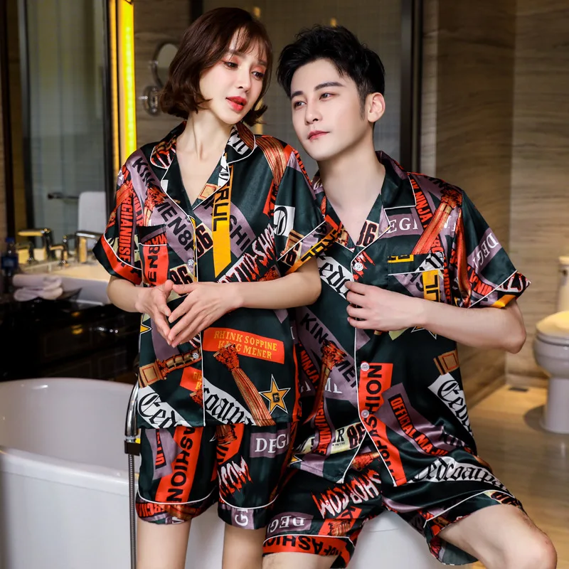 

Male Couple Casual Pyjamas Night Pajamas Pyjamas satin Homewear Pijamas Sleepwear Set Summer Men's