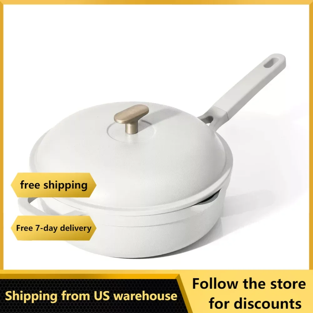 

Cast Iron Cookware All-in-One 4 QT Hero Pan With Steam Insert White Icing By Drew Barrymore Saucepan 3 Pc Set Dutch Pot Oven Bar