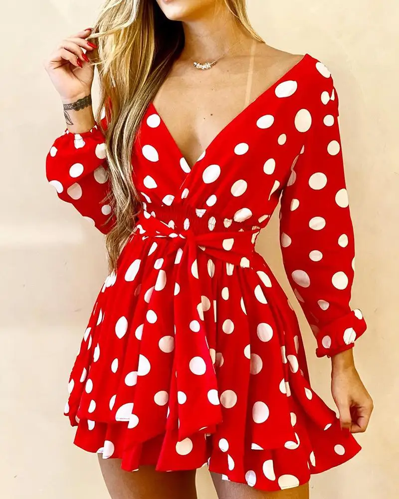 

V-Neck Polka Dot Long Sleeve Dress