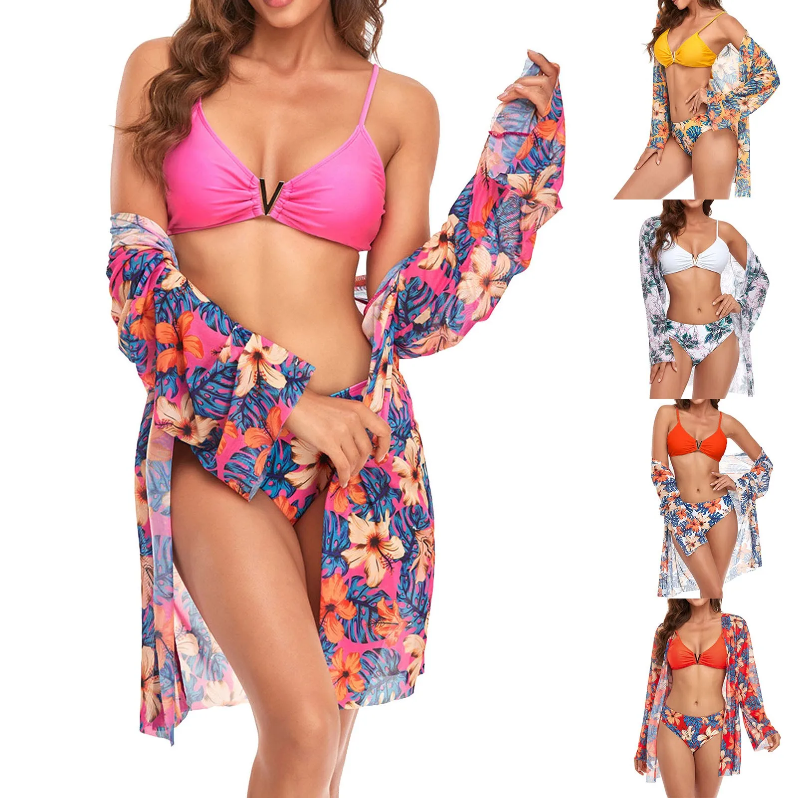 

Бикини с высокой талией 2022, сексуальный комплект бикини из 3 предметов, закрывающий Купальник для женщин, винтажные купальные костюмы с длин...