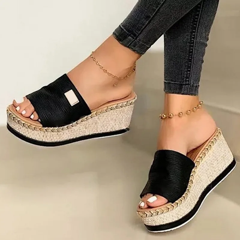 

Plus Size 35-43 Summer Wedges Slippers Platform High Heel Women Slipper Basic Wedge Sandals High Heels Womans High Heels