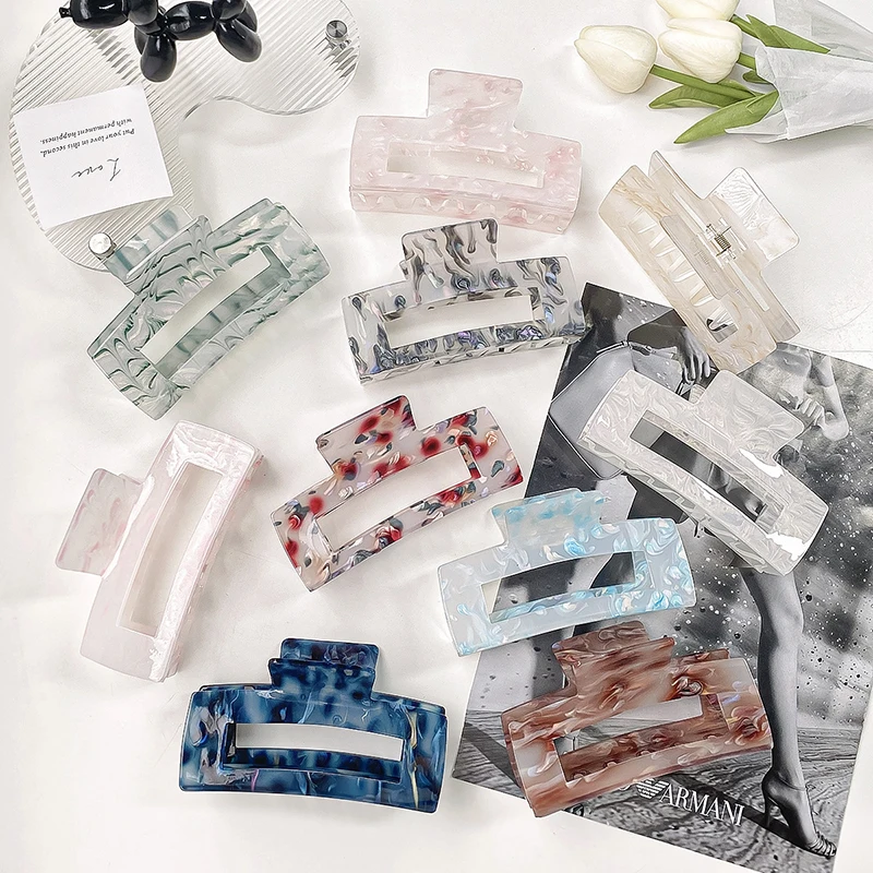 

Korean New 12CM Oversized Geometric Square Hollowed Hair Clip Simple Temperament Fashion Acrylic Shark Clip Hair Accessories