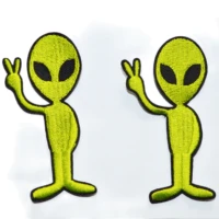 green space alien applique iron on patch embroidered v sign extraterrestrial area 51 ufo