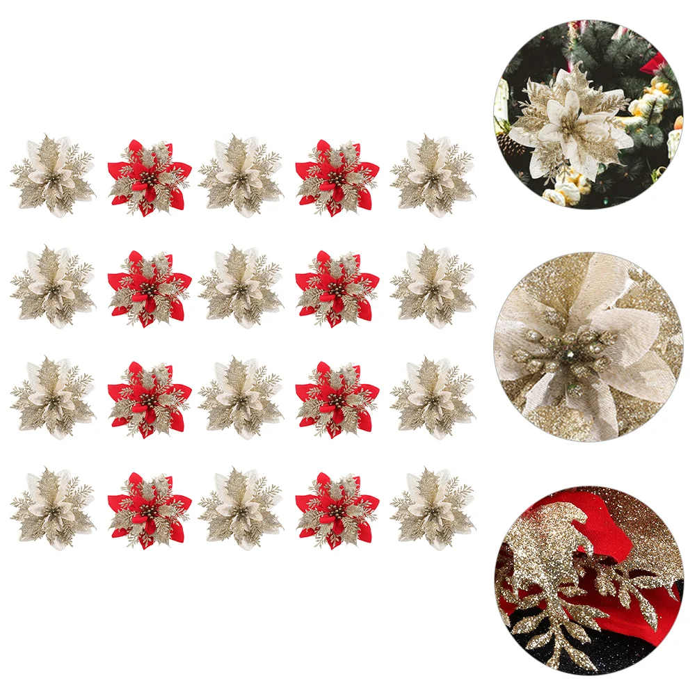 

Christmas Poinsettia Flowers Flower Glitter Wreath Ornaments Tree Decoration Decor Artificialfake Faux