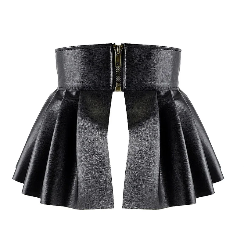 

2022 Women Ladies Fashion PU Leather Elastic Wide Waistband Classic Stretch Pleated Skirt Peplum Cinch Belt A-line Skirt Belt