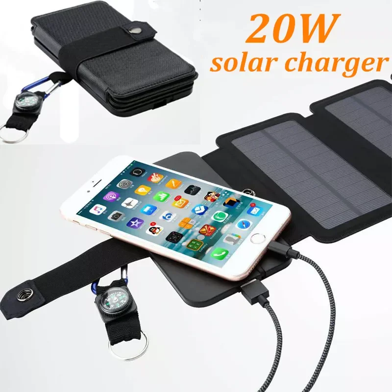 

2023New 20W Folding Solar Panels Cells Charger Power Battery Sun USB Output Fast Charging Devices Portable for Smartphones