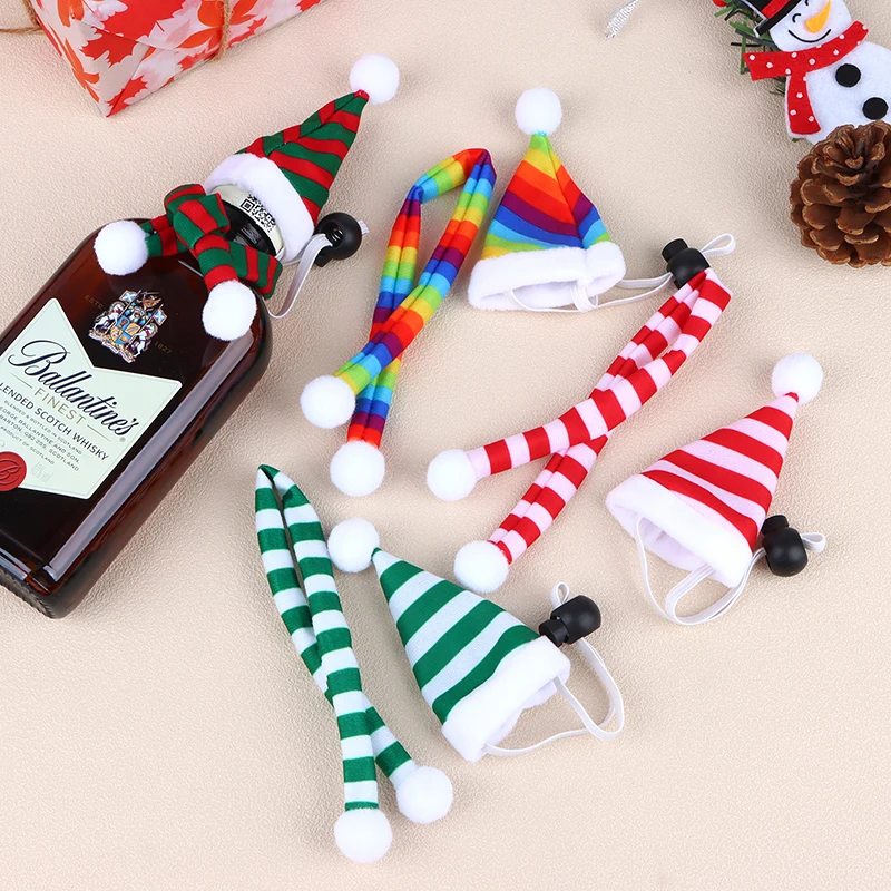 

1Set Mini Color Christmas Cap Hat Scarf Doll Headwear Dollhouse Home Decor Small Pet Caps Costume Christmas Wine Bottle Decor