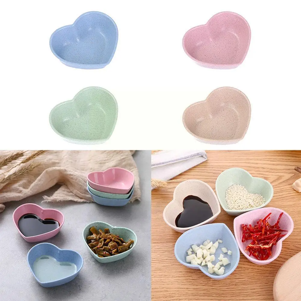 

1pc Mini Love Heart Shape Wheat Straw Bowl Plate Salt Sauce Dish Cute Kitchen Supplies Small Soy Snack Bowls Vineg K2w7