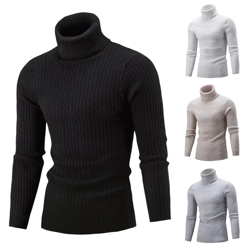 

Мужской вязаный свитер с высоким воротником, теплый пуловер, топы, теплый мужской джемпер, однотонная Повседневная Удобная одежда, зимний джемпер, Весенняя спортивная одежда
