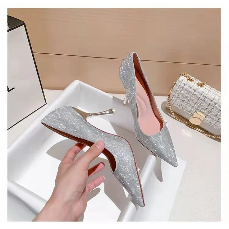 2023 new style Woman Rhinestone Heeled Sandals Pointed Slingback Sandal Fashion Party Pumps 2023 Women Sexy Crystal High Heels