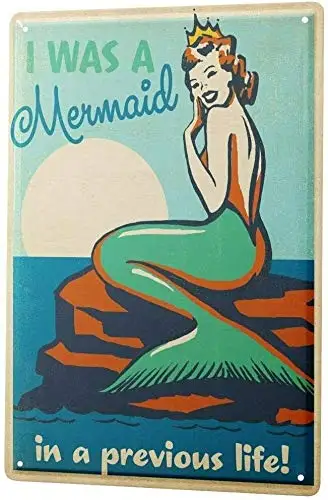 

Motif Mermaid Metal Tin Sign Decor 8x12 Inch