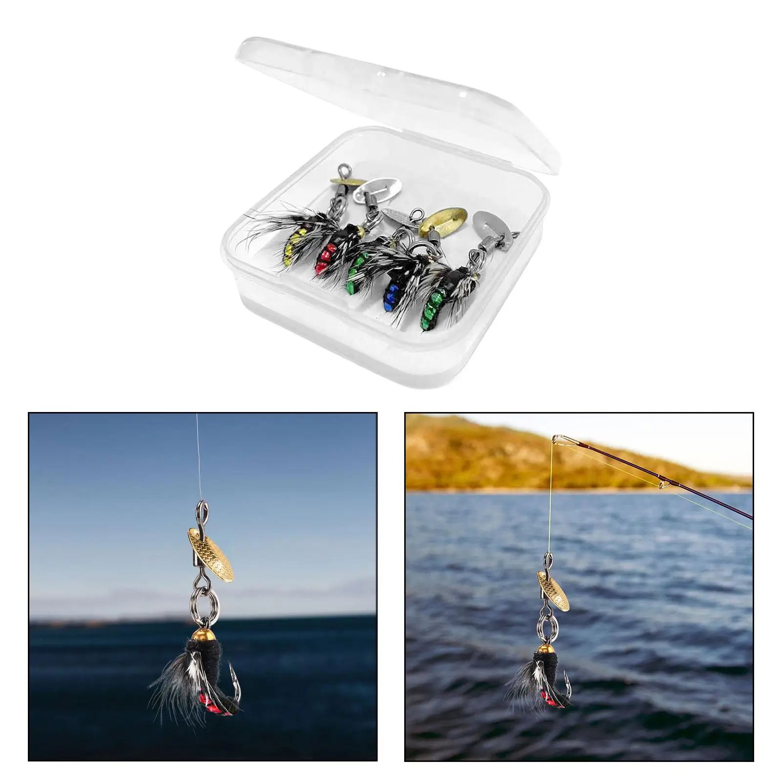 

5Pcs Fly Fishing Flies with Box Fishing Lure Sequins Fishhook Fishing Bait for Reservoirs Lakes Freshwater Perch Trout
