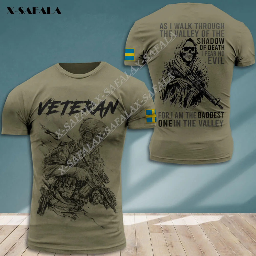 

Sweden Veteran Soldier Army Country Flag 3D Print Milk Fabric T-shirt Summer Round Neck Men Female Casual Top