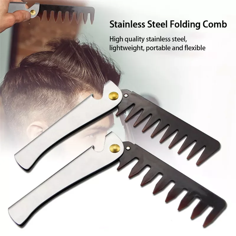 

Hair Comb New Men's Dedicated Stainless Steel Folding Comb Set Mini Pocket Comb Beard Care Tool Convenient and Use Hair Brus