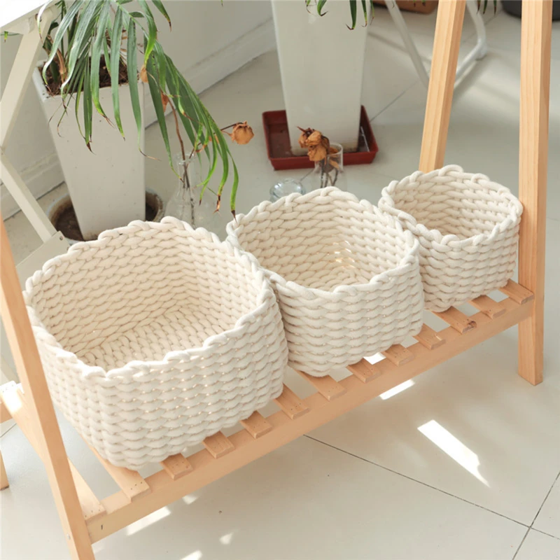 

Nordic Cotton Line Hand-woven Storage Basket Coarse Rope Simple Desktop Organizer Box Baby Toy Snack Key Cloth Cosmetic Sundries