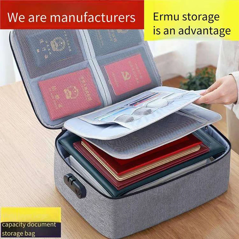 

Document Storage Bag Organizer File Folder Passport Holder With Lock Briefcase Essential Privacy Case Travel Handbag folding