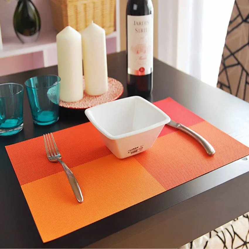

WHQ 4 Pcs/set Placemats PVC Table Mat Color Block Dining Disc Pads Coasters Mantel Napperon 30*45cm Plate Bar Tapete de lugar