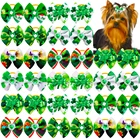 100 шт. банты для собак Святого Патрика аксессуары для собак Samll собака банты волосов зеленый домашних животных, собак волос аксессуары для животных принадлежности маленькие банты для собак