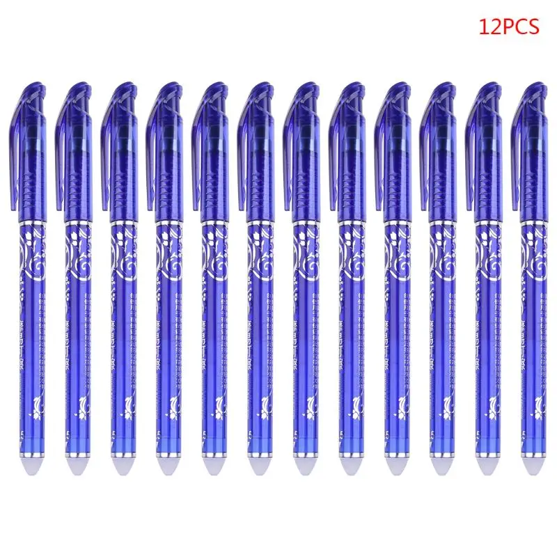 

12 pcs Luxury Erasable 0.5mm Gel Pen Blue ink Slim Ballpoint Office Student Writing Tool Stationery Supply Y98A