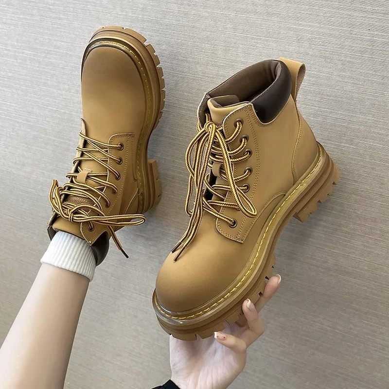

Motorcycle Ankle Women's Boots 2022 Autumn Winter Platform Martin Boots Ladies Shoes Casual Flats Non Slip Chelsea Boots Mujer