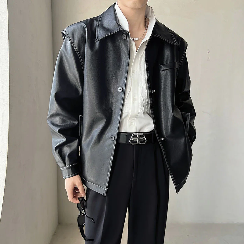 

Мужская куртка с воротником с лацканами, высококачественные бейсбольные куртки из искусственной кожи, мотоциклетные куртки черного цвета, повседневная верхняя одежда, 2022