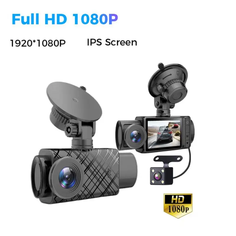 

Автомобильный видеорегистратор, 3 объектива, HD 1080P, 140 градусов