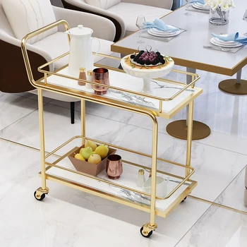 Hotel Restaurant Rose Gold Wrought Iron Mobile Wine And Tea Trolley Delivery Car Beauty Salon Club Storage Car