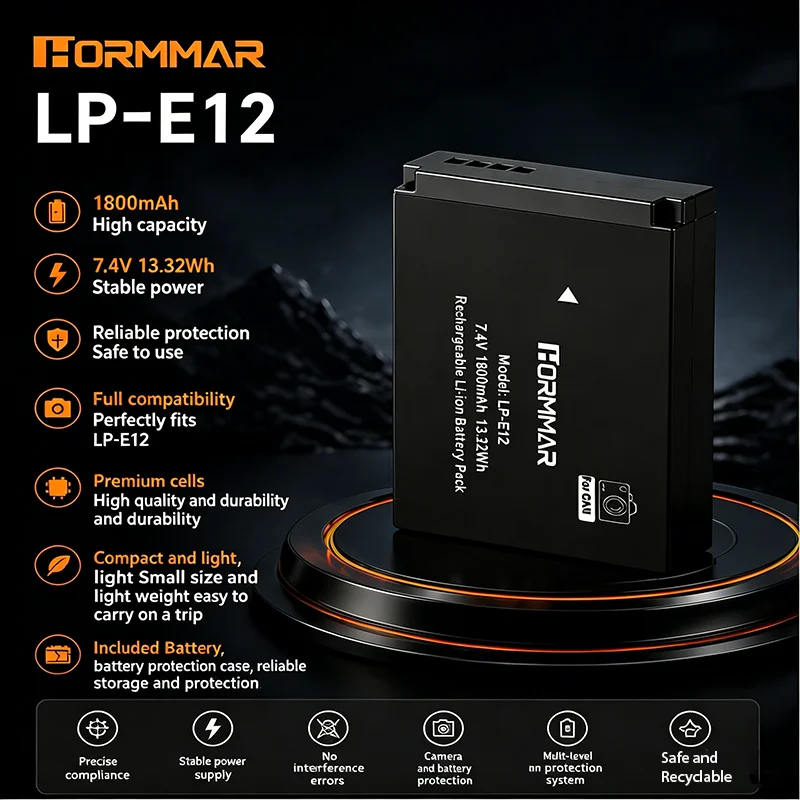 Фото Аккумулятор HORMMAR LP-E12 1800 мАч 7.4В Li-ion для камер Canon EOS M50 M100 M200 M10 100D №2