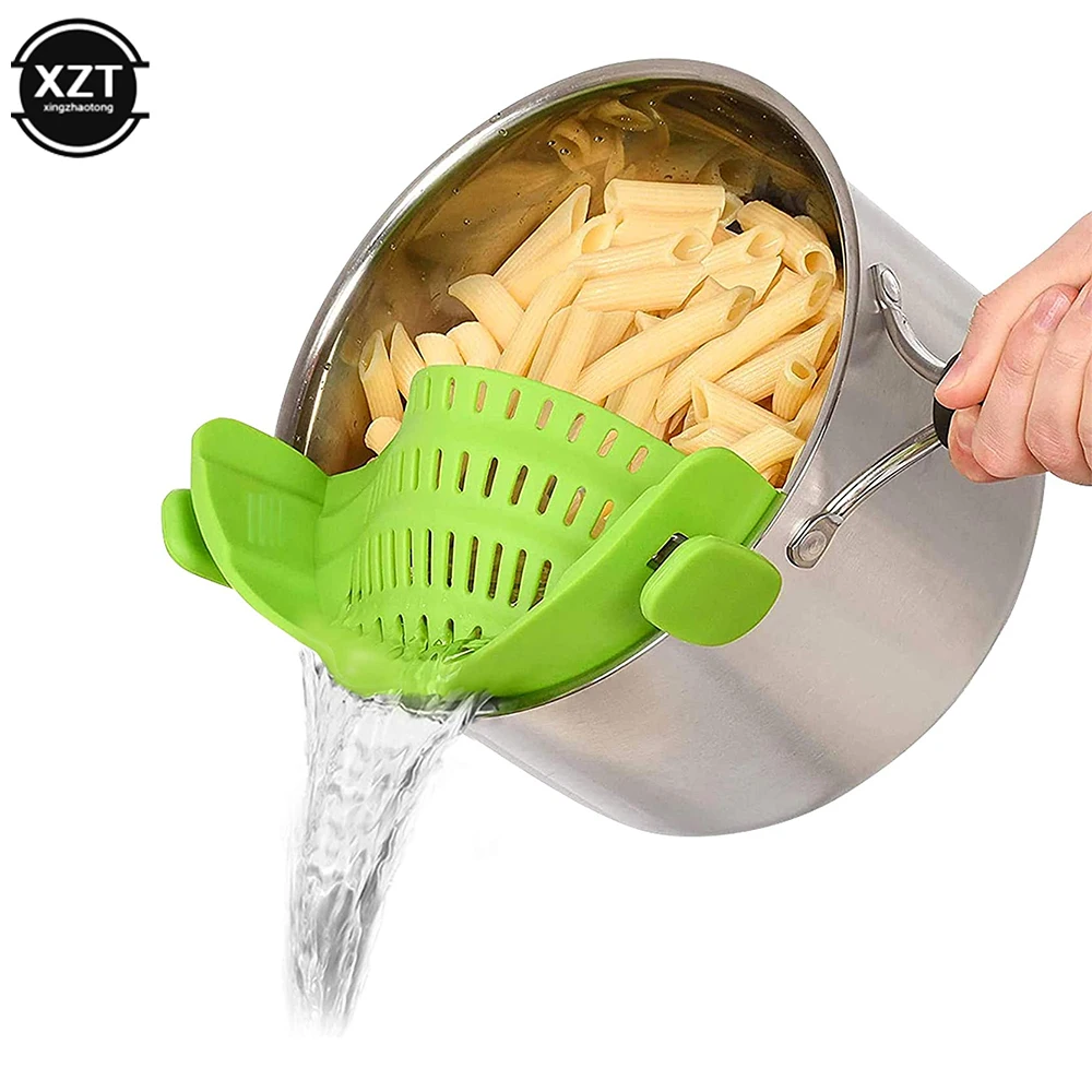 Kitchen Strainer Clip Pan Silicone Drain Rack Bowl Funnel Rice Pasta Vegetable Washing Colander Draining Excess Liquid Univers