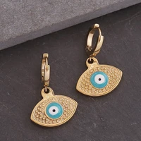 turkish evil eye hoop earrings bohemian gold circle dangle stainless steel elegant retro huggie earrings girl jewelry for women