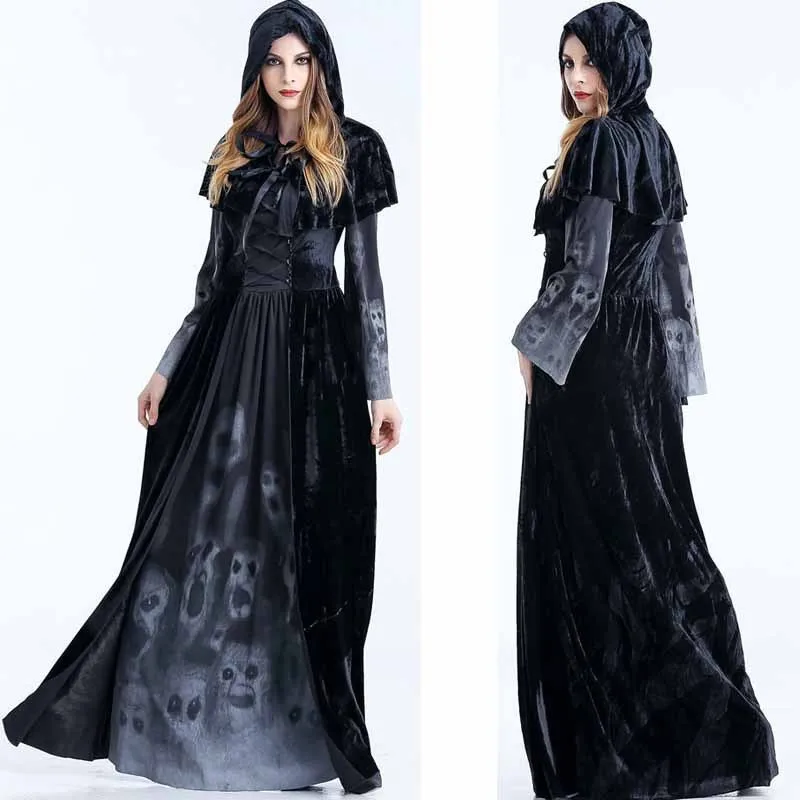 

Halloween Costume Wicca Witch Dress Women Adult Plus Size Scary Cosplay Gothic New Wizard Halloween Costumes for Women