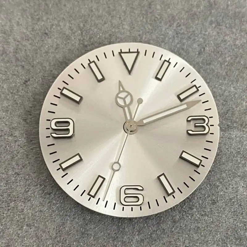 Modified 28.5mm Sun Print 3 6 9 Watch Dial Hands Green Luminous For NH35 NH36 4R 7S Automatic Movement Sterile Dial