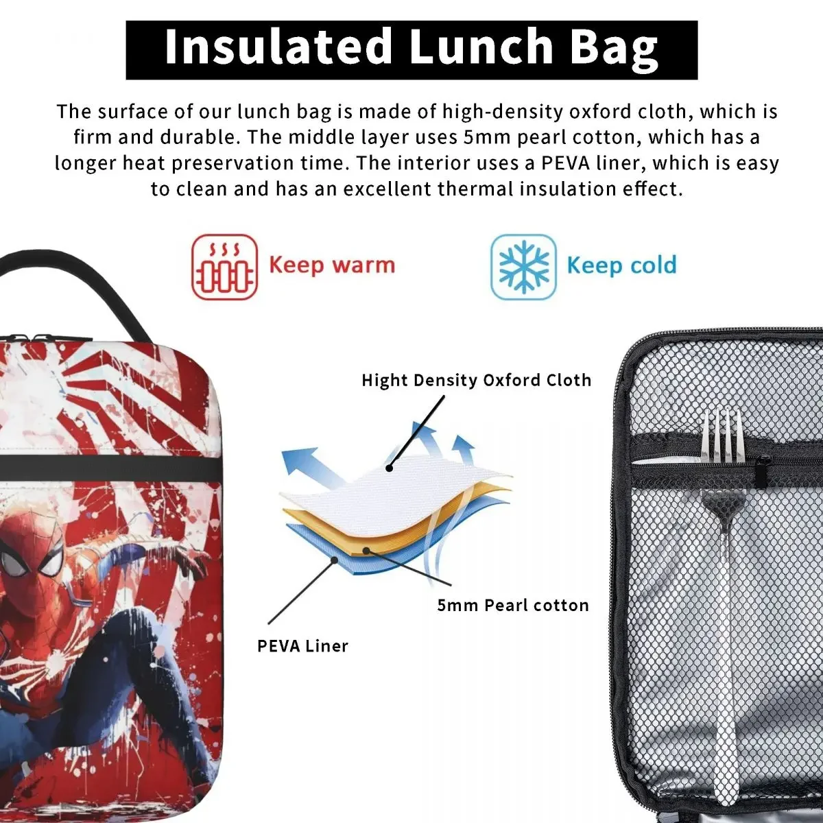 Сумка Для Обеда Человек-паук Многоразовая Оксфордская Многоцветная Унисекс