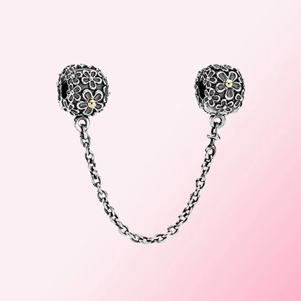 

100% 925 Sterling Silver 2-Tone Bouquet Safety Chain Charm High Quality Fashion Women's Jewelry Factory Direct Free Shipping