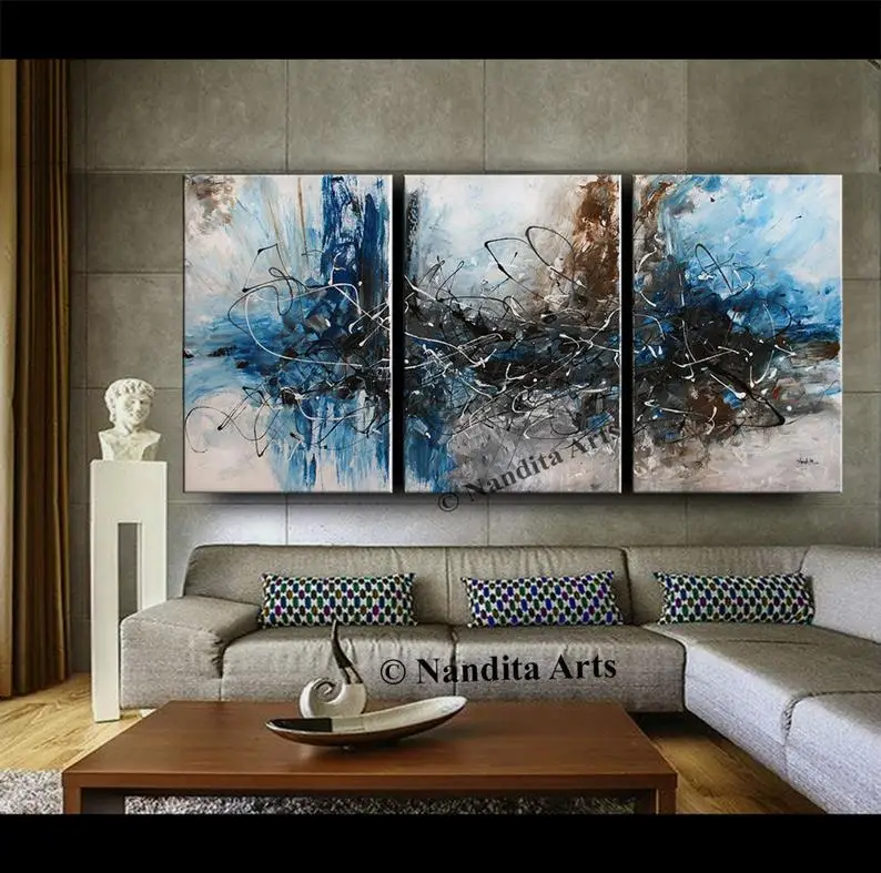 

Modern acrylic painting canvas - Art canvas wall art - Abstract acrylic painting - Blue colorful canvas painting on canvashuge