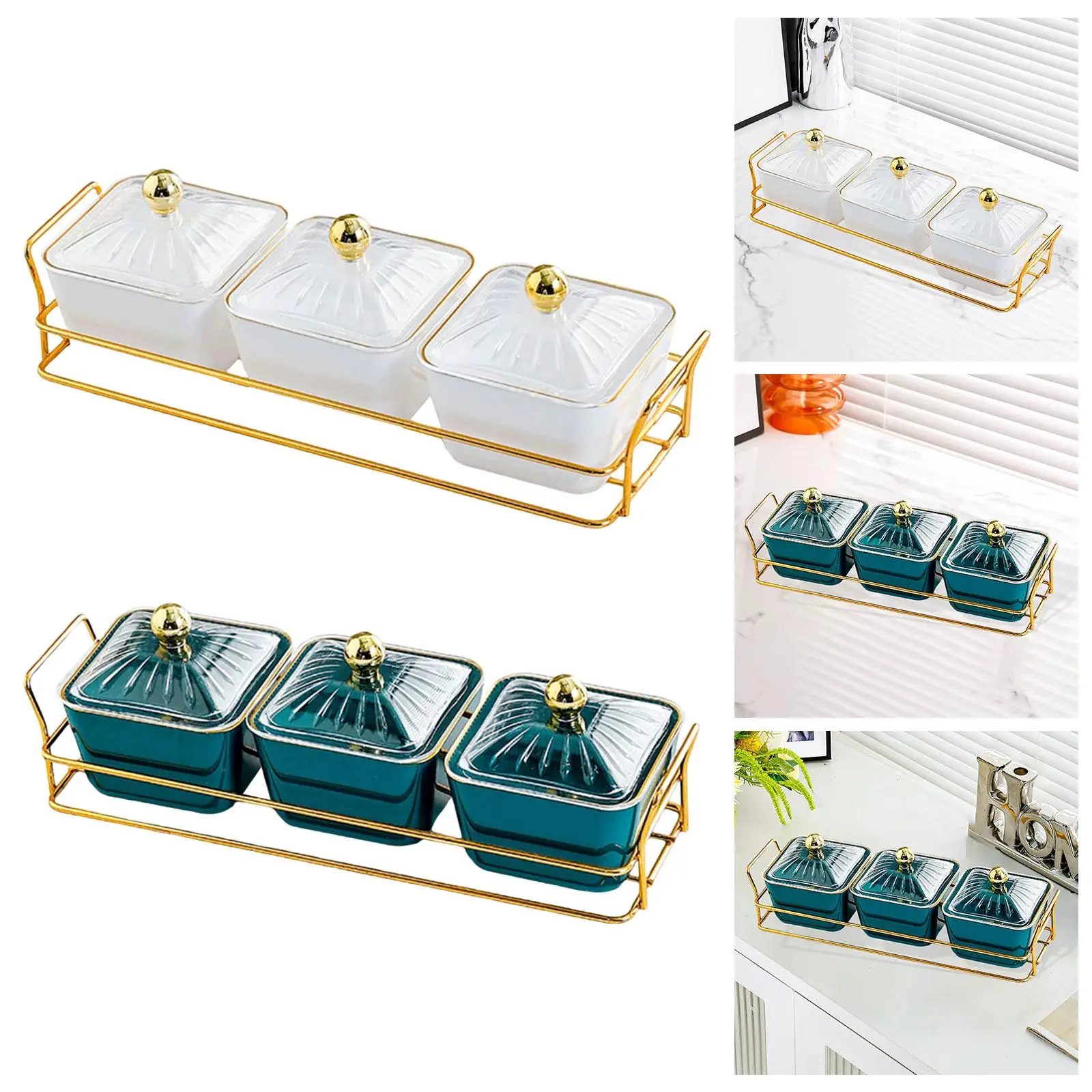 Набор сервировочных блюд для фруктовых закусок с крышками 3-х отделений поднос