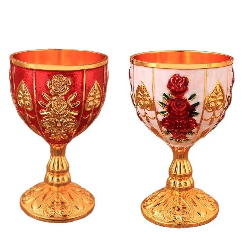 

Wine Glases Engraved Vodka Cup Liquor Spirits Goblet 100ml European Ancient Alloy Rose Portable Tumbler Party Wedding Decoration