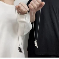black and white dinosaur couple necklace male and female student personality cartoon pendant long sweater chain lover jewelry