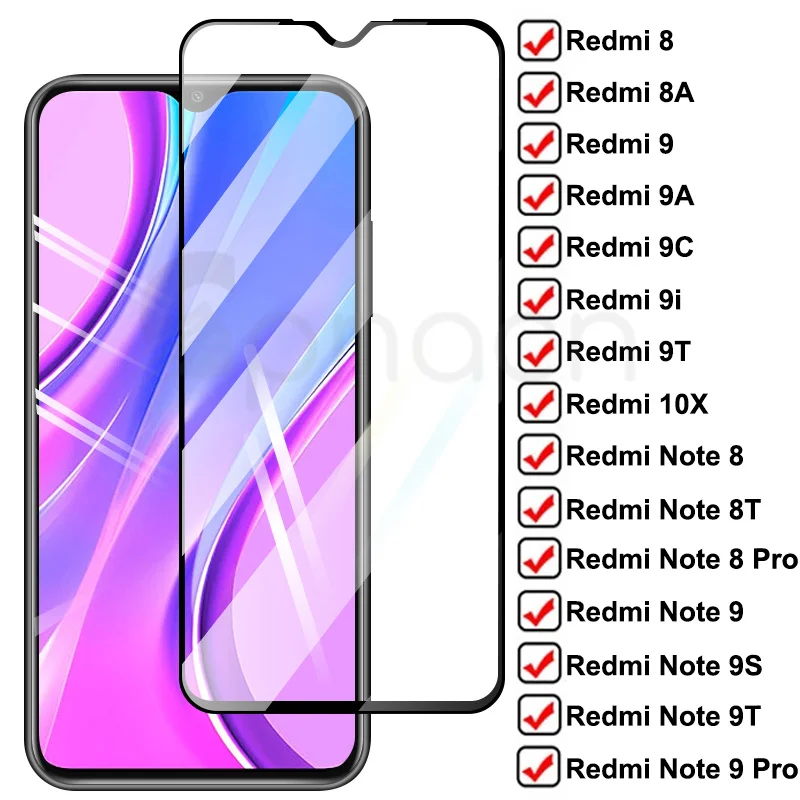 

9D Full Cover Tempered Glass For Xiaomi Redmi 9 9A 9C 9i 9T 8 8A 9AT 10X Screen Protectors on Redmi Note 9 8 Pro 8T 9T 9S Film