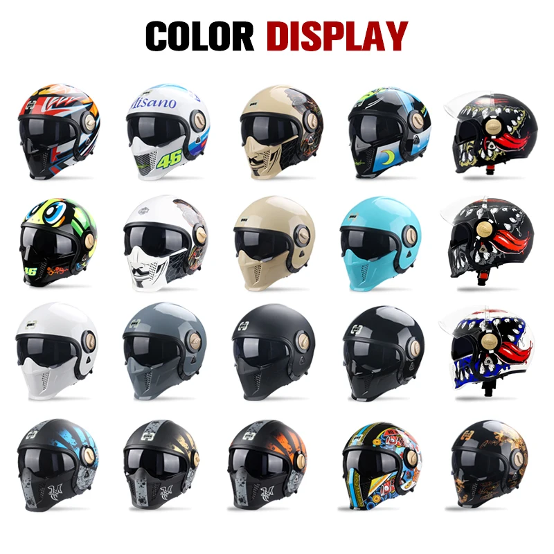 2022 Black Warrior Combination Helmet Full Face Half Helmet Motorcycle Helmet Retro Moto Multipurpose Helmets For Motorcycle enlarge