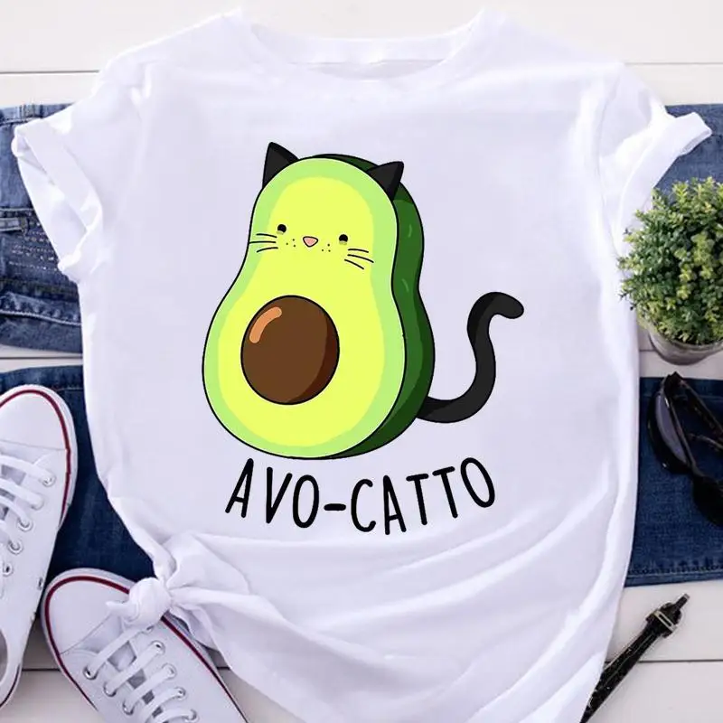 

Женские футболки с изображением авокадо, милые трендовые летние модные женские футболки с коротким рукавом, топы с мультяшным рисунком, жен...