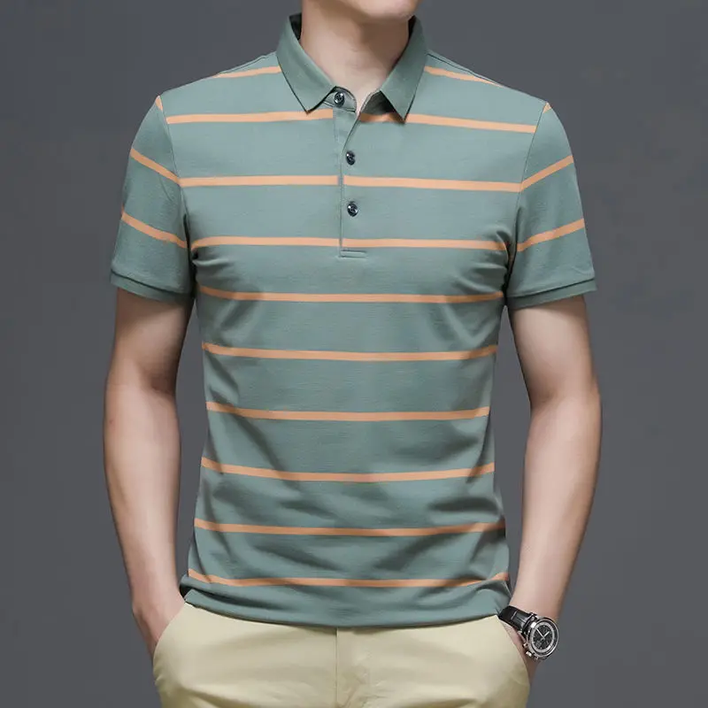 

2022 Summer New Fashion High Quality Casual Soft Cotton Tops Men Striped Short Sleeve Polo-Shirt Mens Slim Fit Soft Polos O78