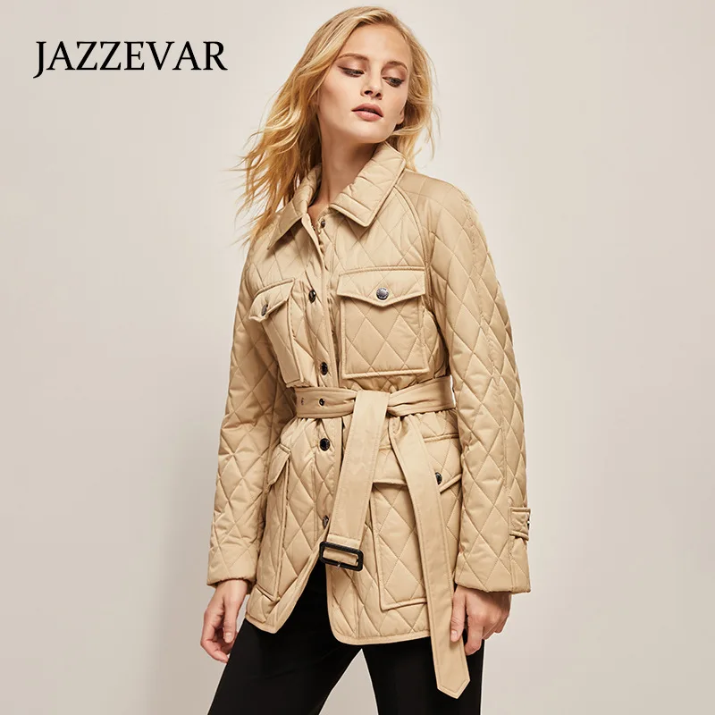 JAZZEVAR Winter 2022 New Casual Waist Reduction Lattice Slimming Coat Classic Long Fashion Thick Cotton Jacket