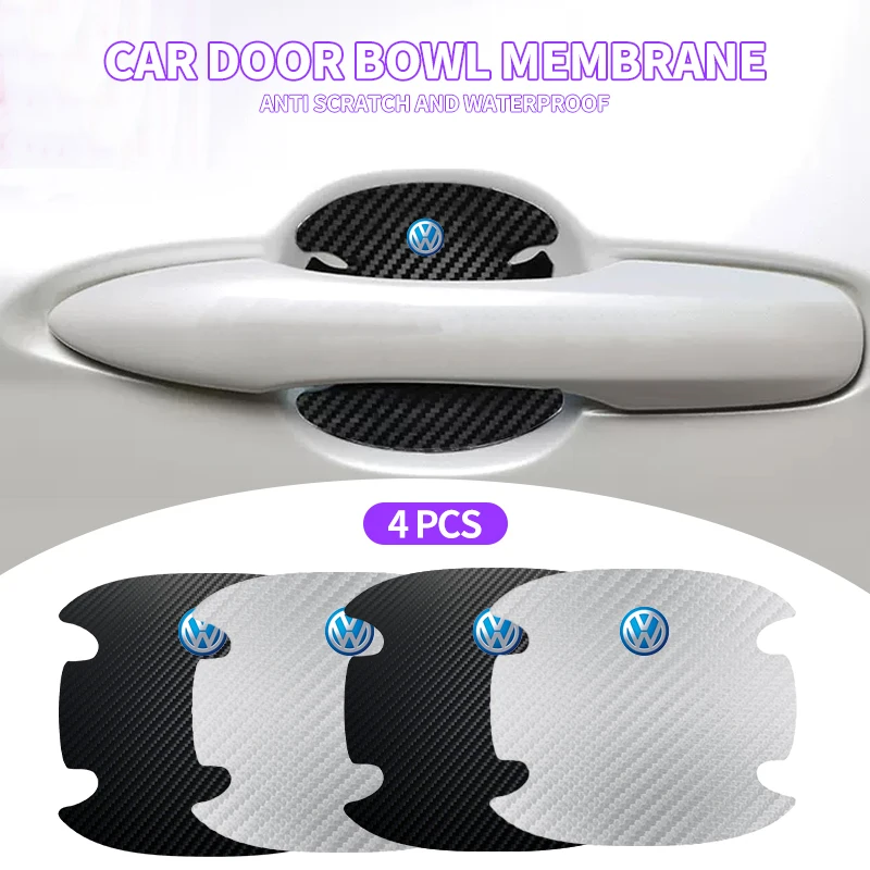 4 шт. наклейка на дверную ручку автомобиля из углеродного волокна против царапин