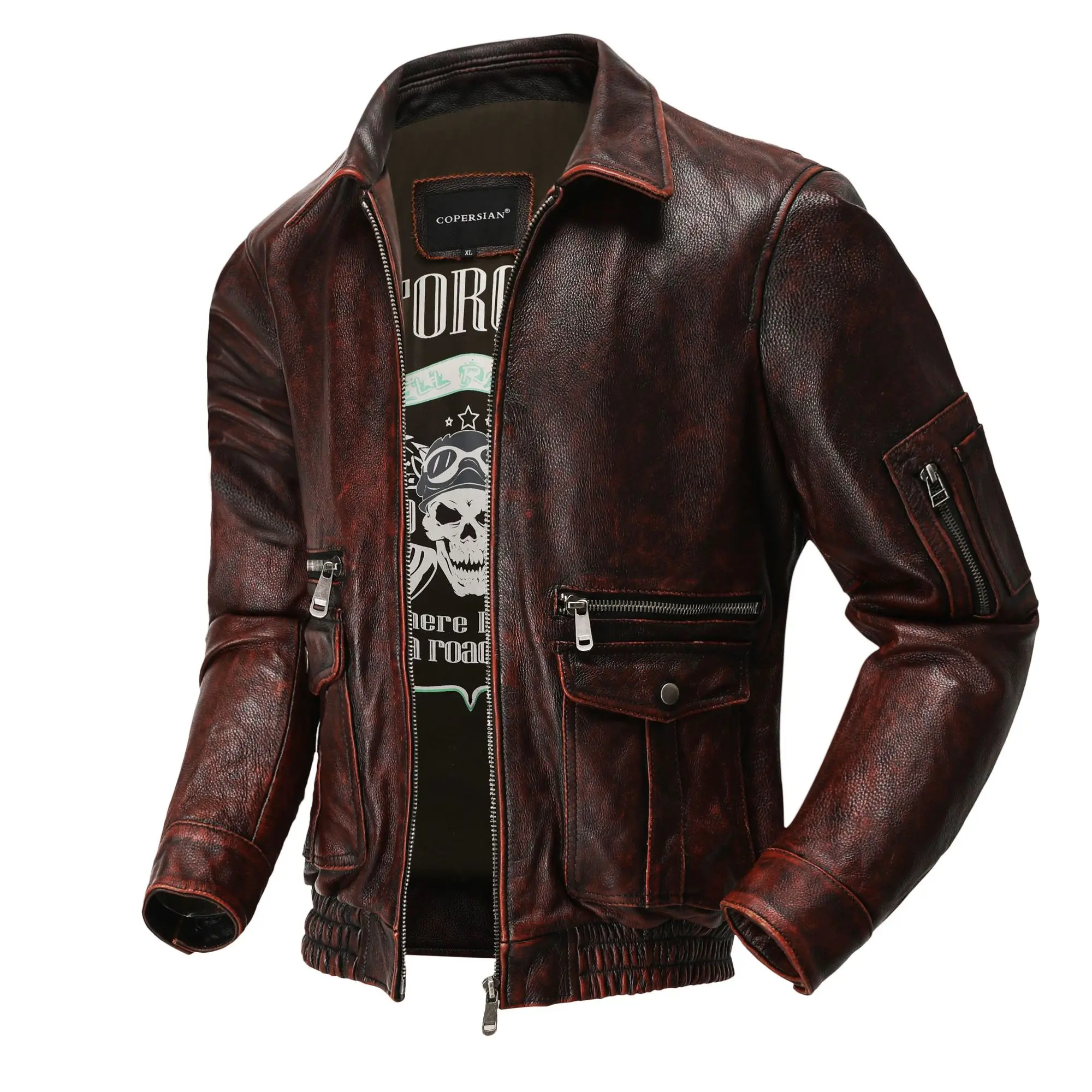 

Force Air Flight Suit Genuine Leather Top Layer Cowhide Men's Retro Old Pilot Lapel Short Jacket High Quality