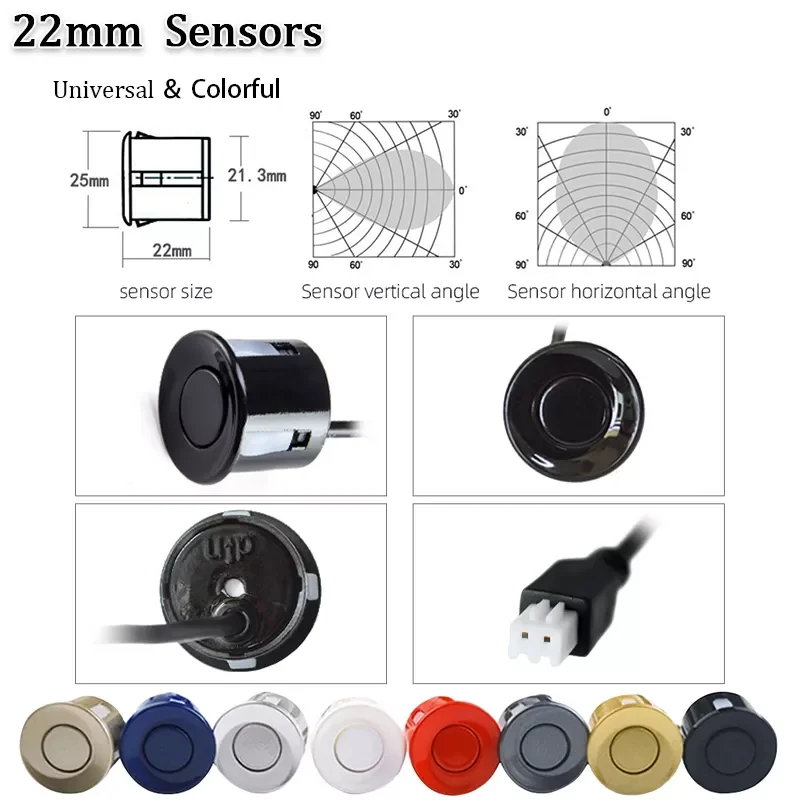 

Vehicle Camera Sensor Parking Kit LED Display 22mm 4 Sensors Backlight Reverse Backup Radar Monitoring System 8 Colors 12V