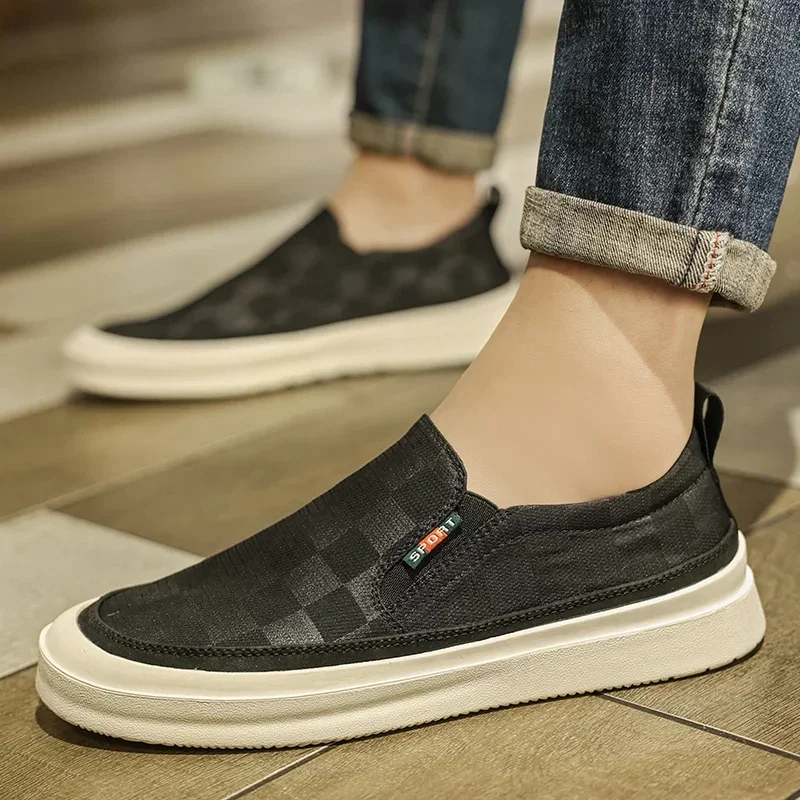 

2023 New Men's Shoes Checkerboard Canvas Shoes Slip-on Loafers Sports Shoes Casual Men's Casual Sports Shoes Walking Shoes