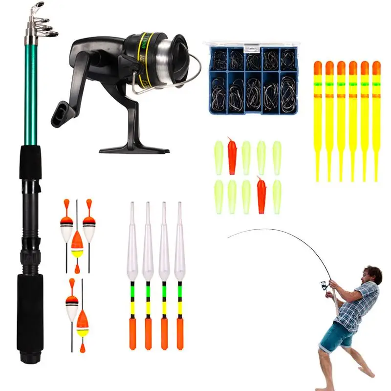 Youth Fishing Pole Set Portable Telescopic Fishing Rod And Reel Combo Kit Fishing Tackle Supplies Starter Kit For Boys Girls
