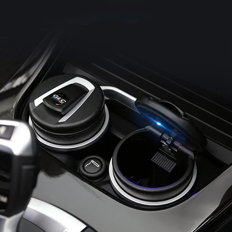 

1pcs Car Logo Ashtray Storage Cup Smokeless with LED Light Auto Accessories for Mercedes Benz AMG GLC CLA CLS GLE GLK GLA Gadget